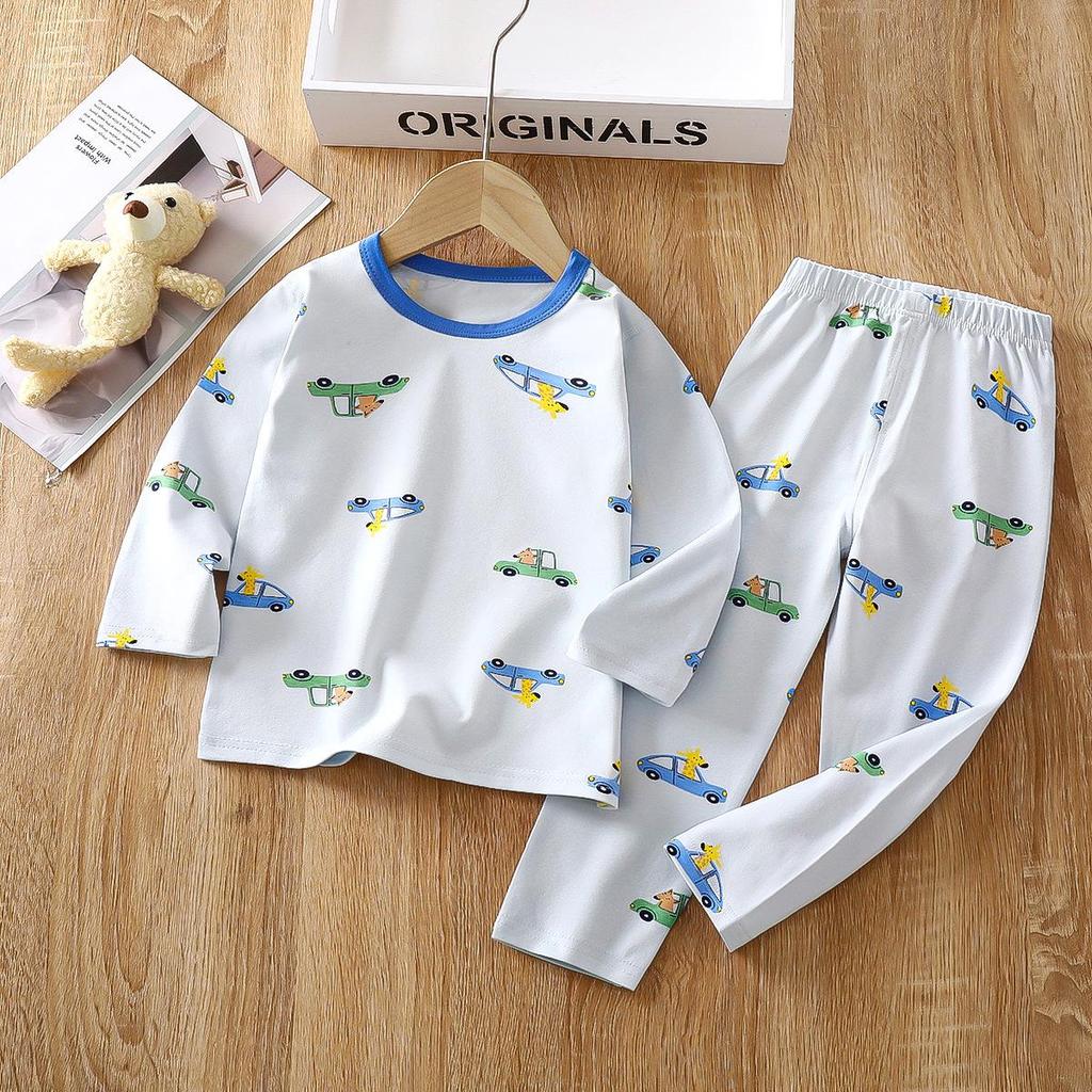 Kids' Autumn Lycra Cotton Pants Set: High-Elastic, Cartoon Print, Soft & Skin-Friendly Home Wear.