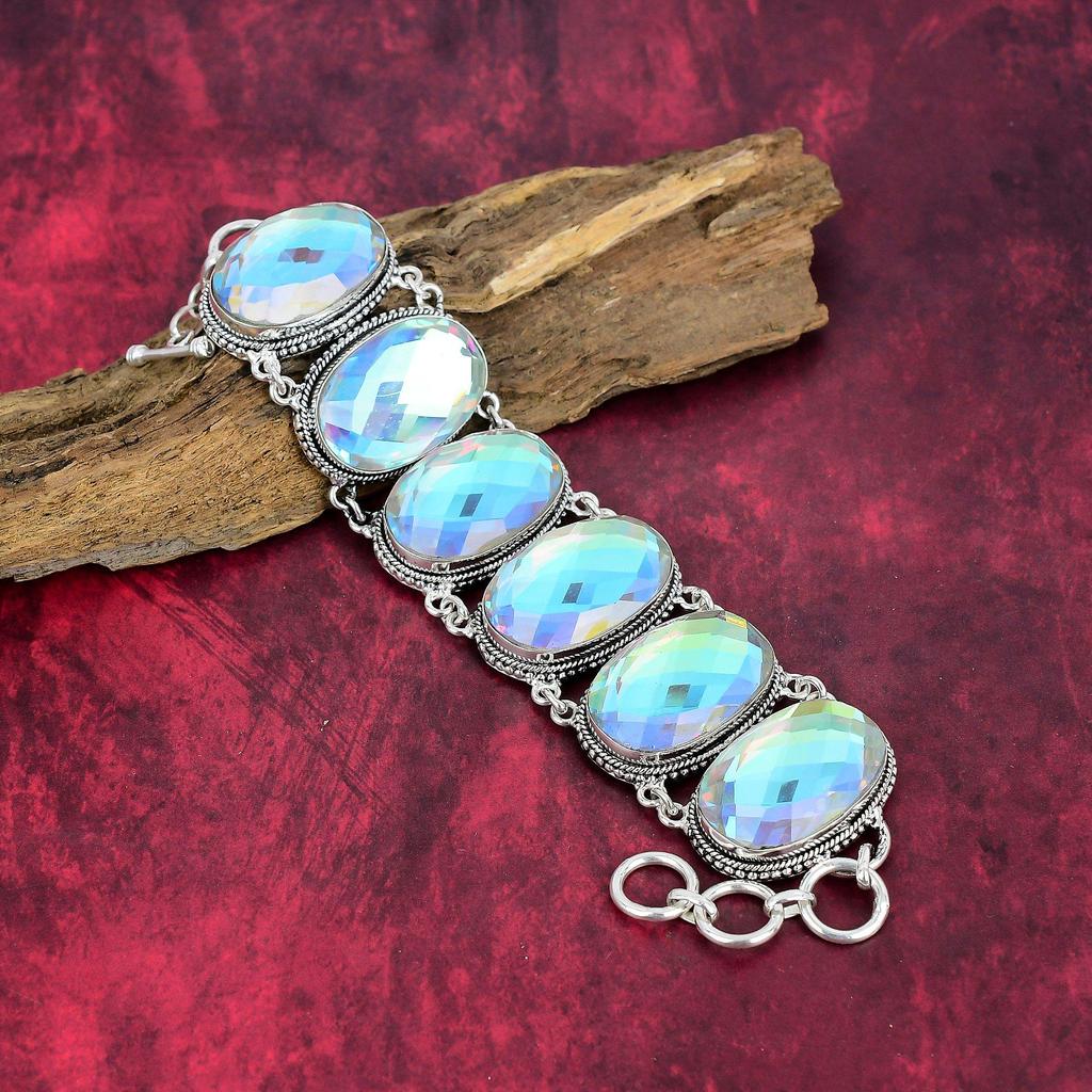 Faceted Mystic Topaz Handmade Jewelry, Mystic Topaz 925 Solid Sterling Silver Necklace & Bracelet, Gemstone Silver Jewelry Set For Love