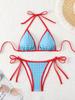 European & American Sexy Houndstooth Tie Halter Triangle Bikini Swimsuit for Women