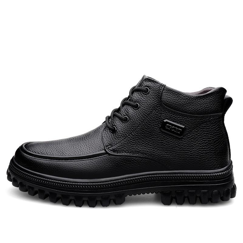 Men's Extra Large Leather High-Top Boots - Business Casual Style with Big Toe Cap and Plus Velvet Lining