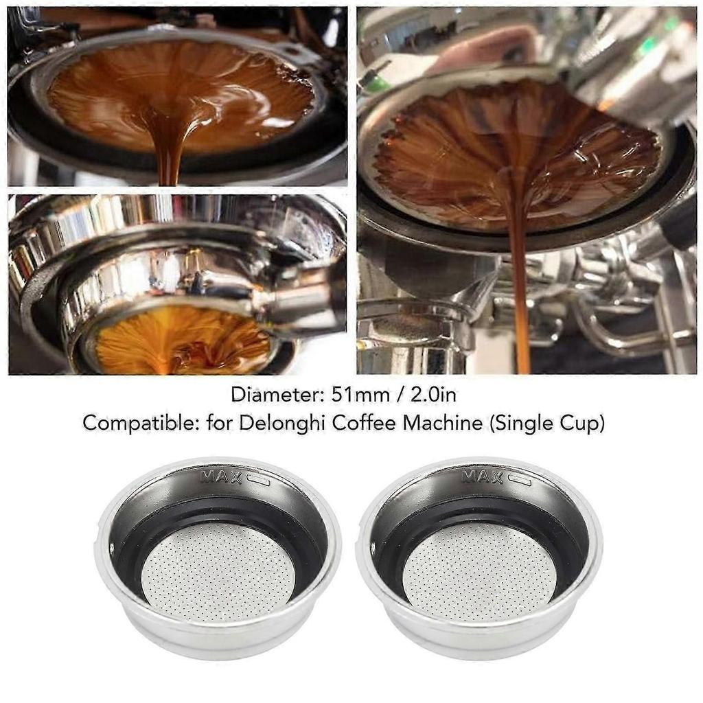 51mm Reusable Stainless Steel Filter Basket for Delonghi Semi Automatic Coffee Machine, Single Cup Portafilter Accessory Hwy