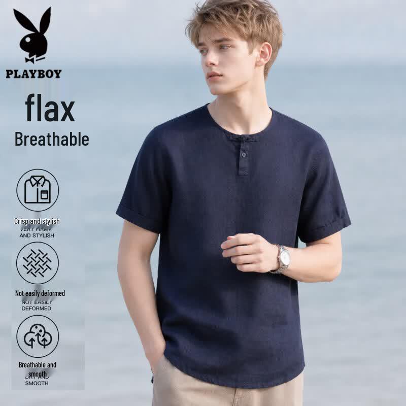 Playboy Men s Linen Blend Short Sleeve T-Shirt S