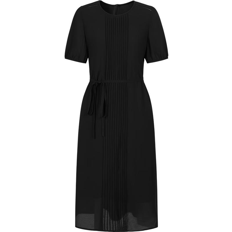 Annakou Women s Elegant Pleated Chiffon Commuter Dress L