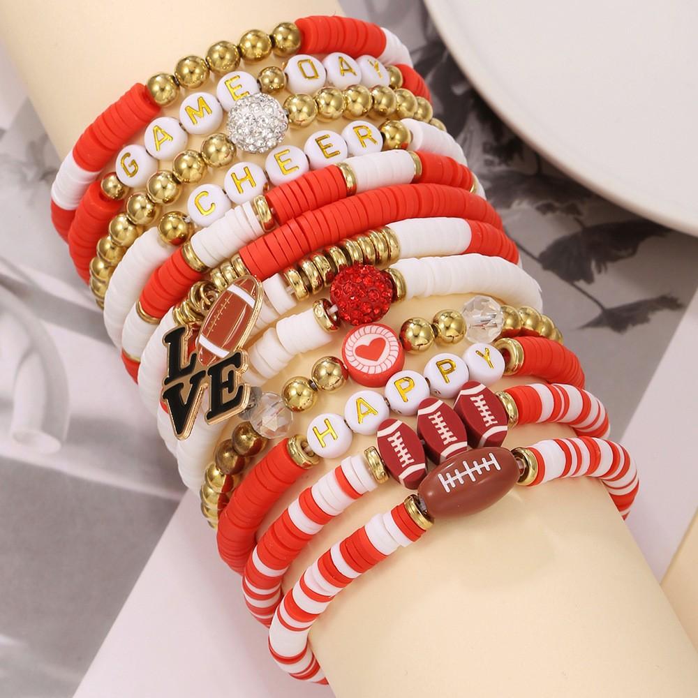 European and American football bracelet set, sports letter bracelet, oil drip alloy pendant jewelry