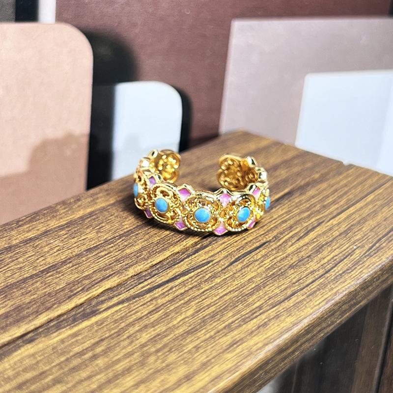 2026 Sweet and Cool Colorful Drip Glaze Temperament Court Style Retro Ring Female Flower Niche Ring