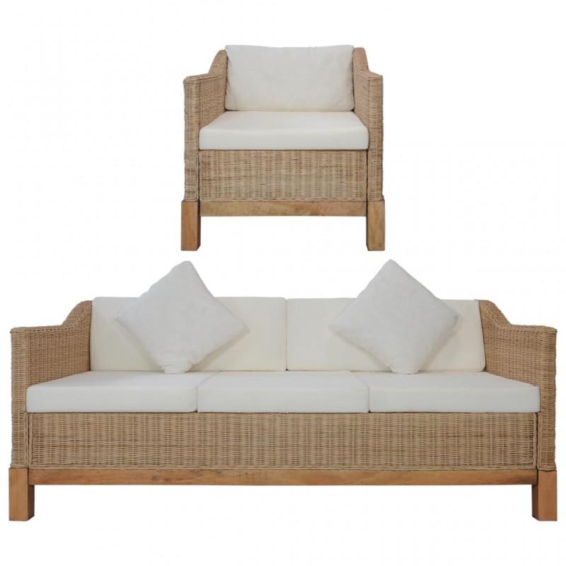 Day and Night - Day and Night Sofa Set with Cushions 2 Pieces In Natural Rattan