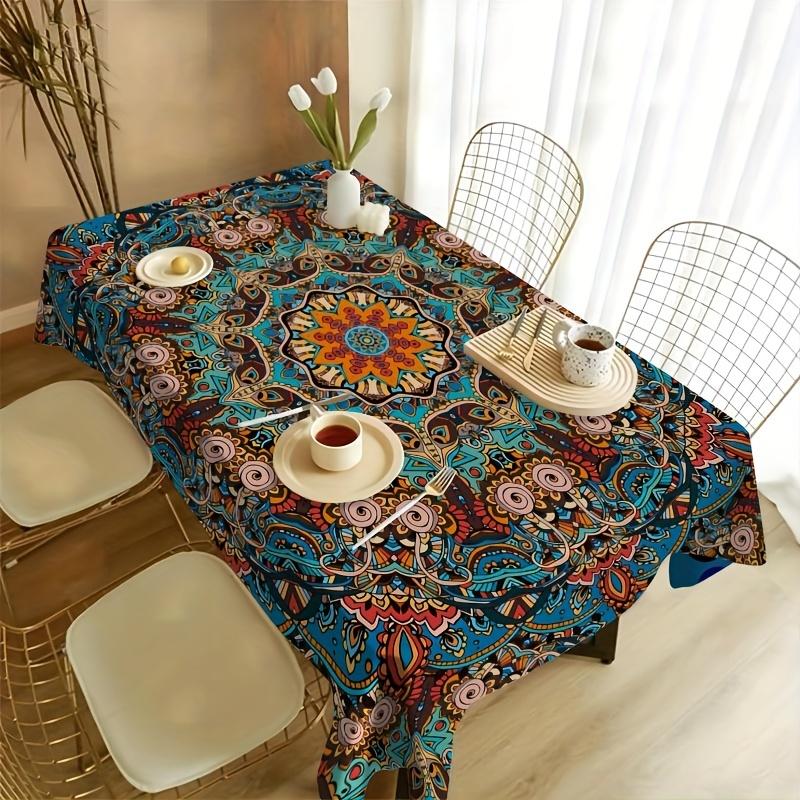 Bohemian Mandala Flower Rectangle Tablecloth Holiday Party Decor Reusable Farmhouse Kitchen Dining Table Cloth Wedding Decor
