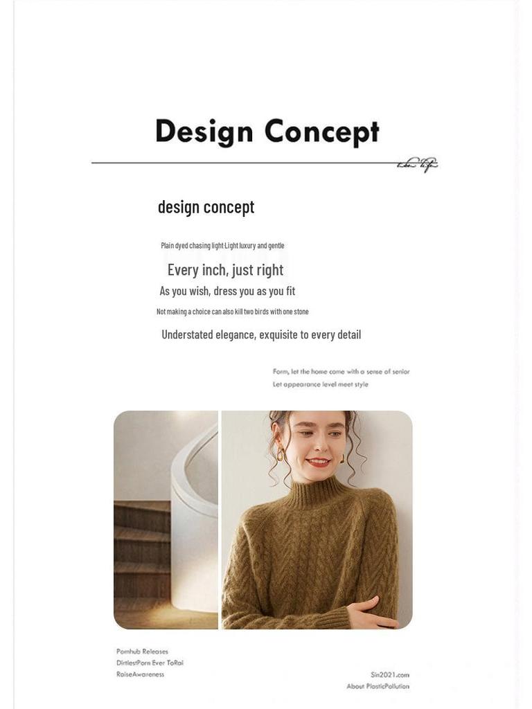 Women's Heavyweight Cashmere Sweater: Autumn-Winter Half-Neck Cable Knit Slim Pullover