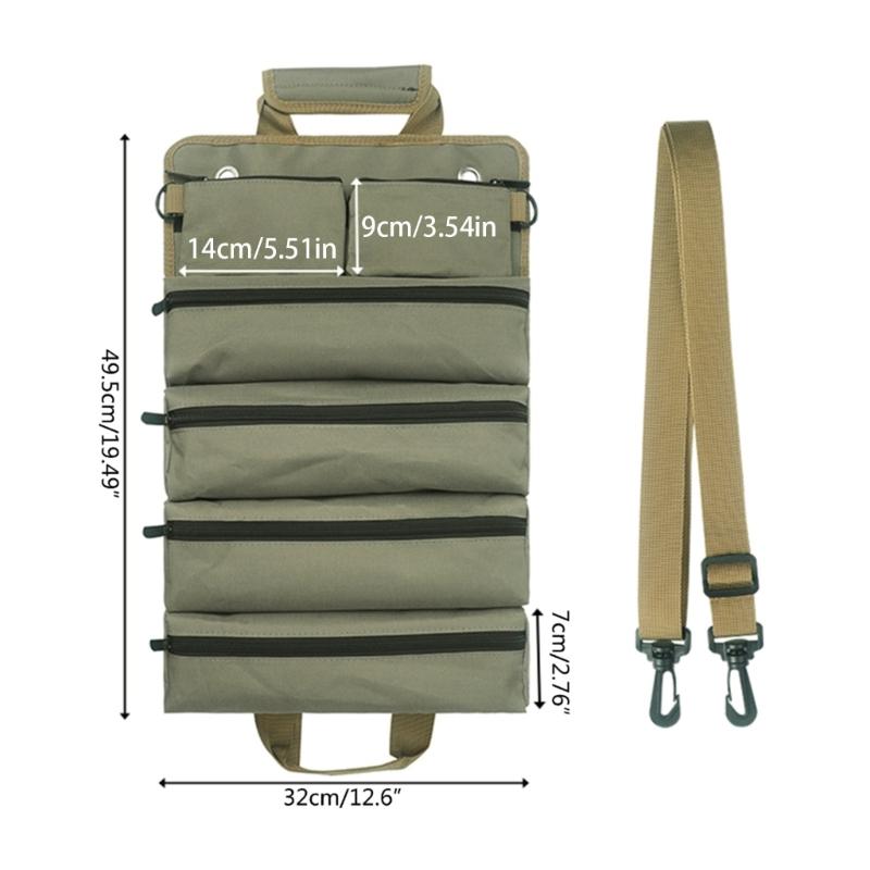 Werkzeugrolle Tasche Leinwand Werkzeugtasche Aufrollbare Tasche Kleine Werkzeugtasche mit 4 Reißverschlusstaschen Verschleißfeste Werkzeug-Transporttasche Werkzeug