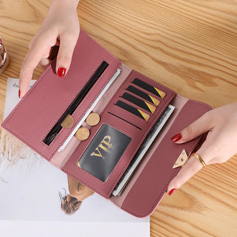 Cute PU Leather Heart Shaped Decoration Long Purse Buckle Cl billetera Cute PU Leather Heart Shaped Decoration Long Purse Buckle Cl billetera