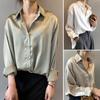 Women Shirt Satin Surface Long Sleeves Blouse Streetwear Spring Autumn Loose Button Up Street Shirt for Daily Wear