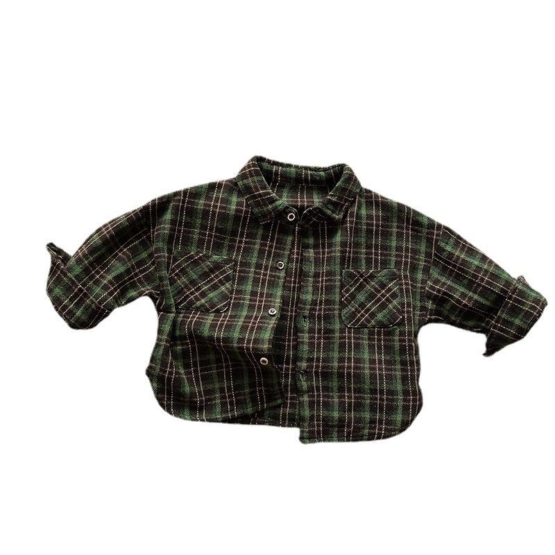 Kids Korean Style Casual Long Sleeve Plaid Shirt For Boys And Girls
