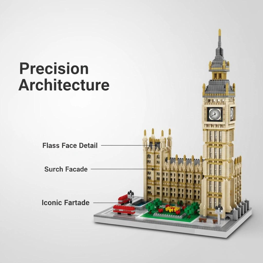 London Big Ben Micro Building Blocks Ornament, UK Famous Landmark Clock Tower Desktop Decor Collectible Gift