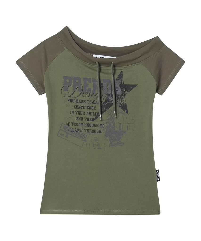 PRENDA String Off Shoulder Short Sleeve Khaki