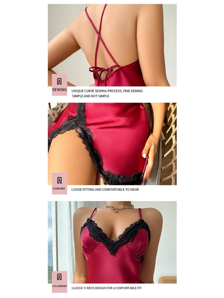 Women's Spaghetti Strap Imitation Silk Pajamas - Sexy & Comfortable Summer Nightgown, European & American Fashion Homewear.