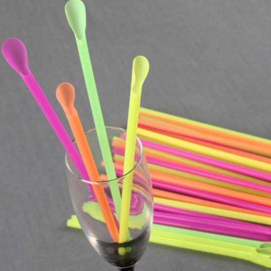 50/100Pcs Spoon Straw for Smoothie, 2 in 1 Disposable Straw with Spoon, Plastic Slush Straw for Milkshake Bubble Tea