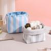 Large Capacity Drawstring Cosmetic Bag Portable Striped Cosmetic Organizer  Women