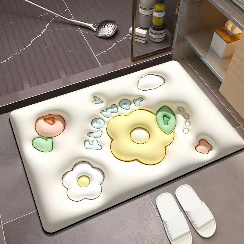 Floor Mat 3D Visual Effect Quick Drying Diatom Mud 40x60cm Flower Pattern Bathroom Anti-slip Floor Mat Daily Use DROPSHIPPING