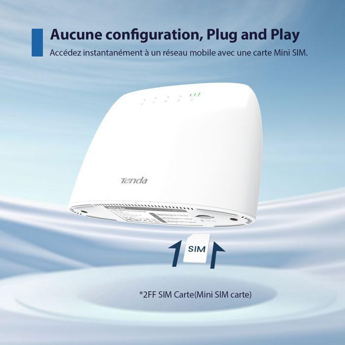TENDA Routeur 4g 300Mbps, port carte sim, Ports Ethernet, 4G+ LTE, routeur WiFi configuration facile. 4G03