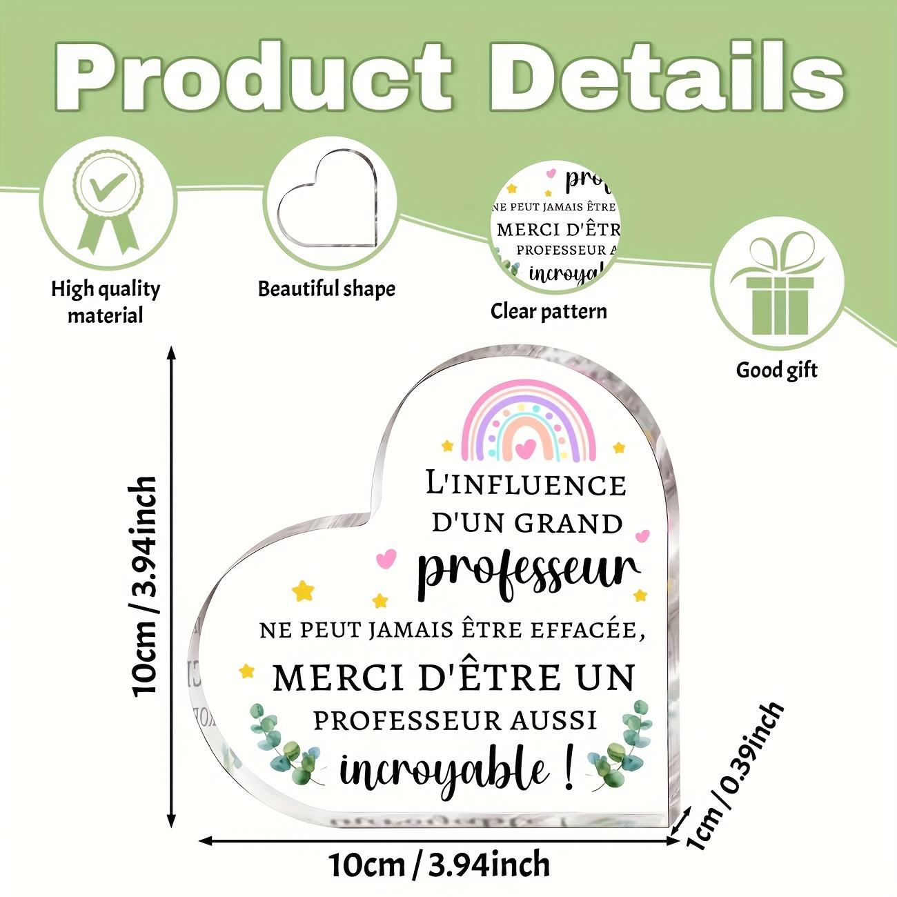 Vintage Acrylic Sign, 1pc Heart Shaped Acrylic Desktop Decoration - Teacher Appreciation Gift with French Inspirational Quotes 10*10cm
