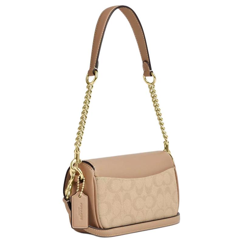 Coach Hailey 20 Signature Print Coated Canvas and Leather Shoulder Bag Small Women's Natural Color and Brown