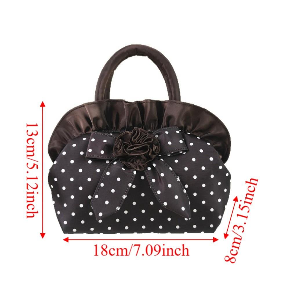 Portable Bowknot Handbag Lightweight Polka Dots Purse Fashion Nylon Top Handle Handbag Summer