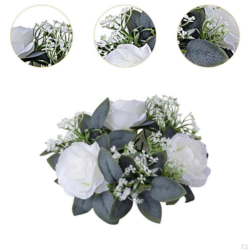 Anello portacandele floreale artificiale piccolo per tavolo Giorno di San Valentino Ringraziamento Bianco
