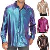 Men Casual Shirt Lapel Long Sleeve Single Breasted Shirt Tops Solid Color Loose Fit Twill Glossy Tops Daily Wear