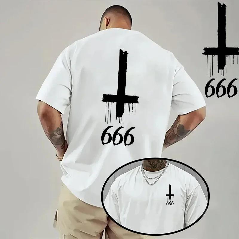 Hot 2026 Unisexs Tshirt Spring Summer Daily Casual Fashion Short Sleeve 8 Styles Satan Inverted Cross Prints Patterns Oversize
