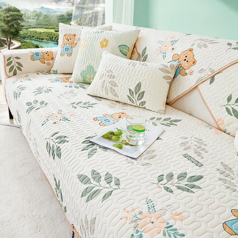 Ready Stock Summer Ice Silk Latex Cold Feeling Sofa Cushion Cover Cartoon Printed Breathable and Skin Friendly Sofa Slipcover