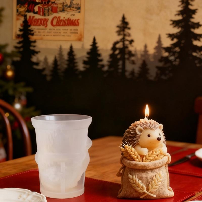 Reusable Silicone Mold for Making Scented Candle Soap Chocolate with Hedgehog and Wheat Bag Shape Durable Easy Releases
