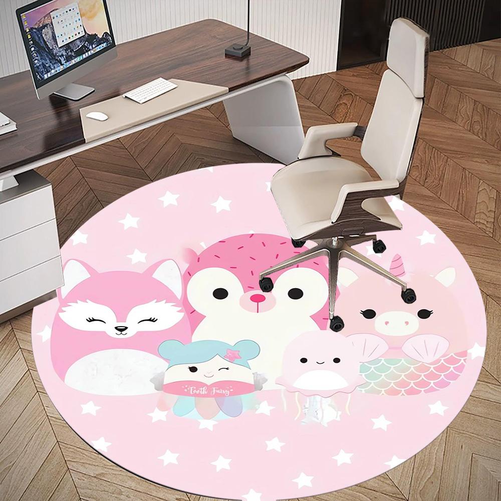 1pc Pink Animals Round Chair mat Area Rug - Non-Slip, Floor Mat for Office, Bedroom, home decor Christmas Gift p0811229
