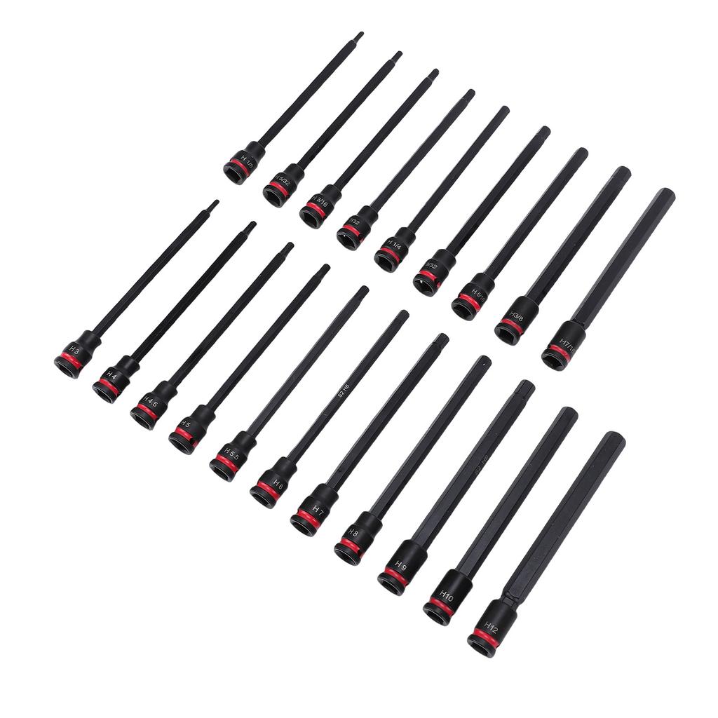 20 Stück 3/8 Zoll Antrieb Langes Schlagschrauber-Sechskant-Steckschlüssel-Set S2-Legierungsstahl SAE und Metrisch Langes Schlagschrauber-Bohrer-Steckschlüssel