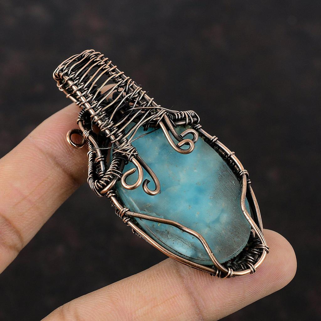 Hemimorphite Pendant Copper Wire Wrapped Pendant Hemimorphite Jewelry Gemstone Pendant Handmade Copper Jewelry Gift For Him Stylish Pendant