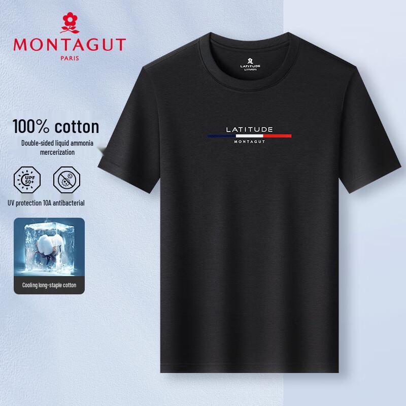 MONTAGUT Men's 100% Cotton Embroidered Crew Neck T-Shirt