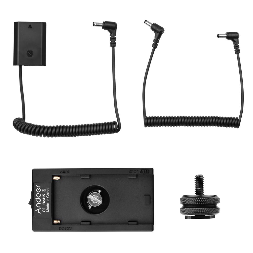 NP-F970 F750 Battery Plate Holder Adapter + FZ100 Dummy Battery Coupler Compatible with Sony
