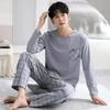 Men's Antibacterial Long Sleeve Pajamas Set - Round Neck, Casual, Two-Piece, for Spring/Fall/Winter.