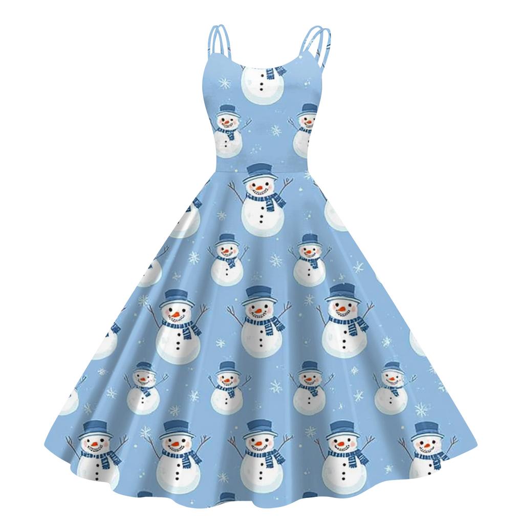 Women's Fashion Casual Christmas Print Sexy Off-the-shoulder Punk Retro Dress