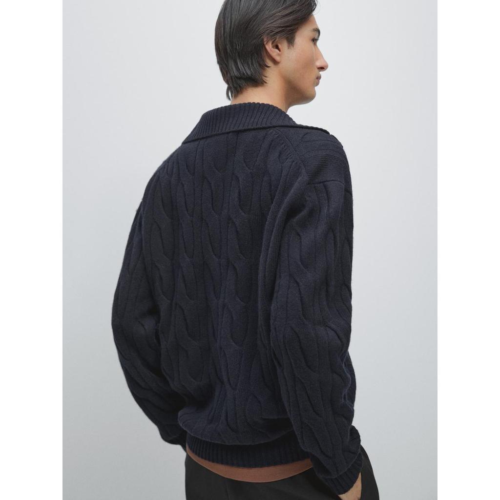 Masimodutti Wool Braided Knit Polo Sweater