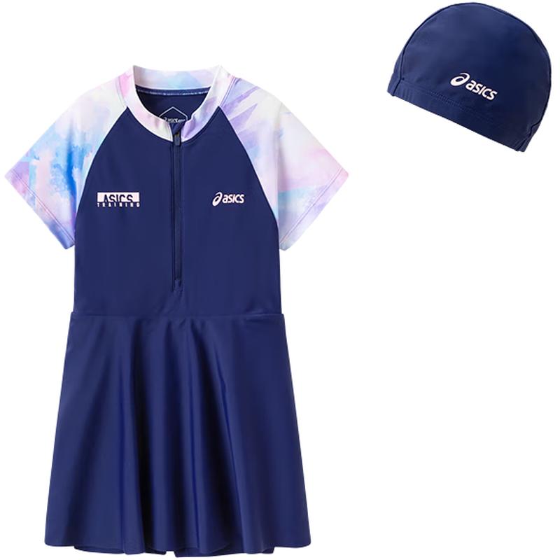 Asics Girls  Stretch Anti-bacterial Swimsuit & Swim Cap Set XL