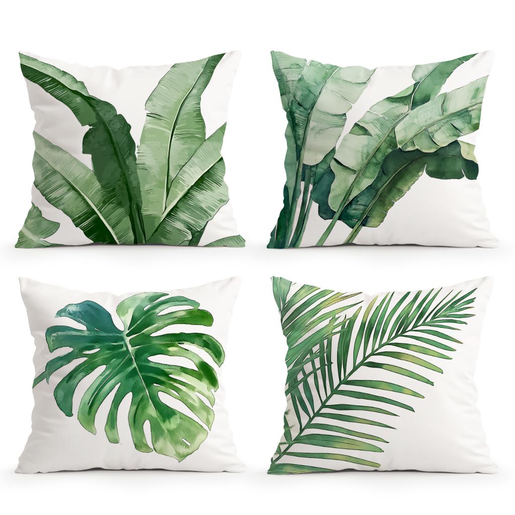 45X45Cm Tropical Green Plants Pillowcase 100% Polyester Living Room Bedroom Sofa Office Cushion Case Pillowcase Home Decoration