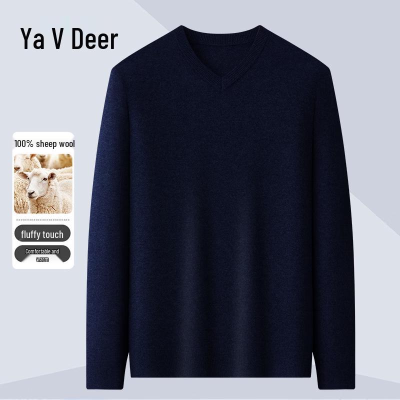 

Мужской свитер с V-образным вырезом Yalu из 100% шерсти мериноса 3XL