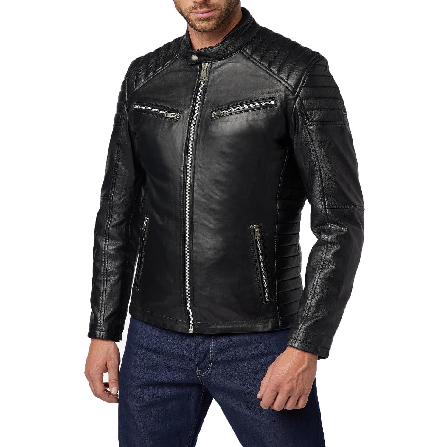 

SkinOutfit Men s Genuine Lambskin Black Leather Jacket Stylish Motorcycle Bomber Biker Outerwear MJ 99 XXXL чорний