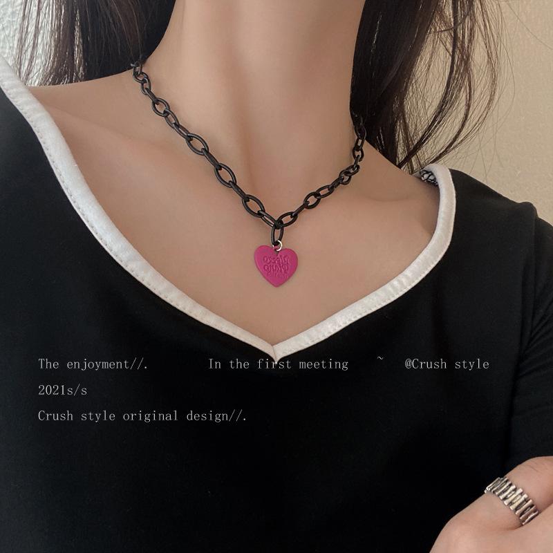 Acrylic pink love pendant necklace female year Internet celebrity earrings hip hop personality sweet cool accessories