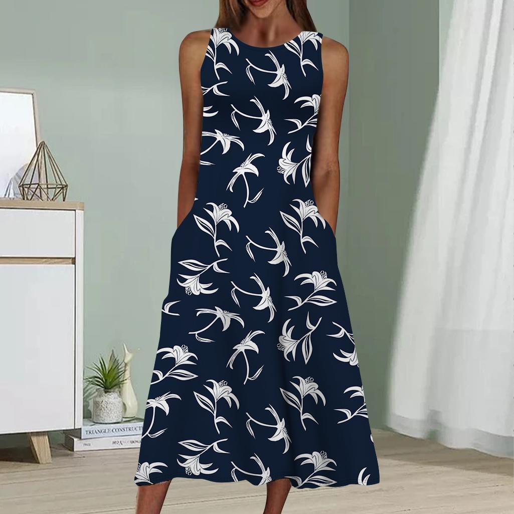 

Літня модна сексуальна сукня без рукавів, м’яка повсякденна 3D-синя сукня з казковим принтом, сукня-слінг без рукавів 8XL темно-синього кольору