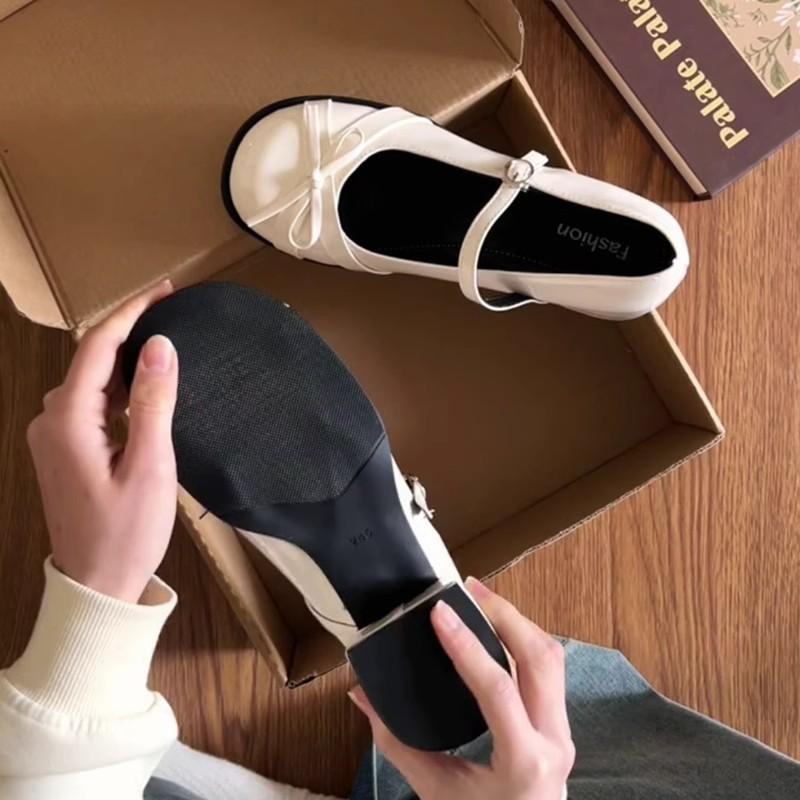 White Mary Jane Shoes Women's New Summer Bow Temperament Thick Heel Single Shoes Small Leather Shoes