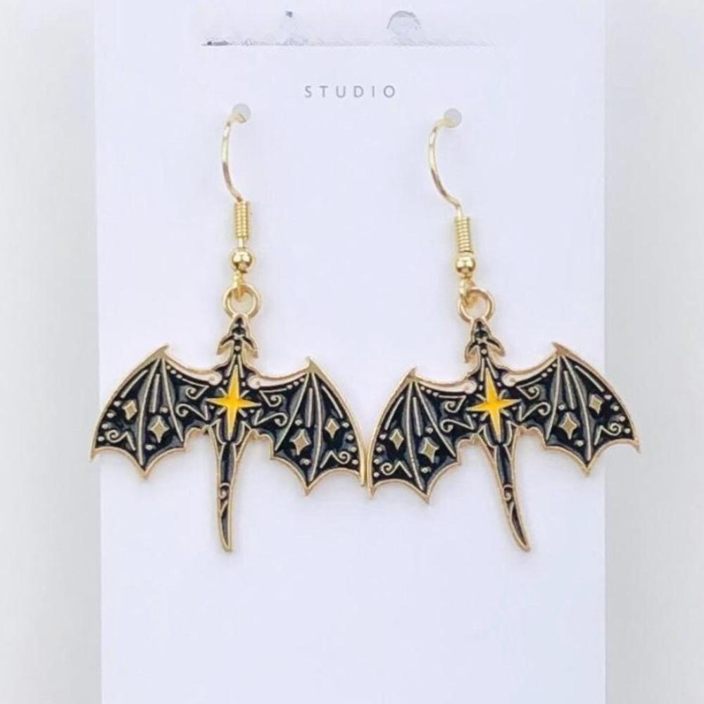New Gothic Fantasy Dragon Black Bat Wing Celestial Star Dangle Earrings Necklace Set for Women Halloween Witch Punk Jewelry Sets