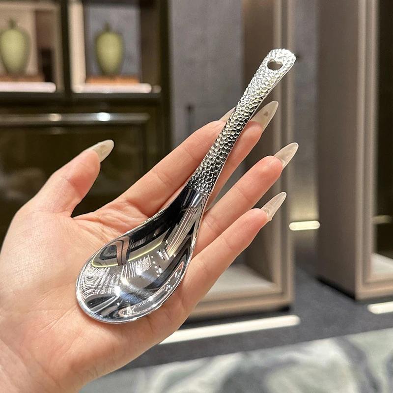 Hammer Spoon Stainless Steel Home Business Dining Scoop High Appearance Level Retro Soup Spoon Dessert Scoop Kitchen Tableware