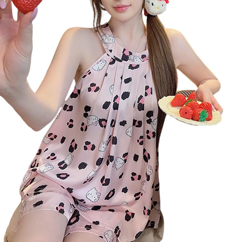 Summer new sleeveless fashion sweet sleeveless shorts pajama set soft comfortable cool summer pajama set