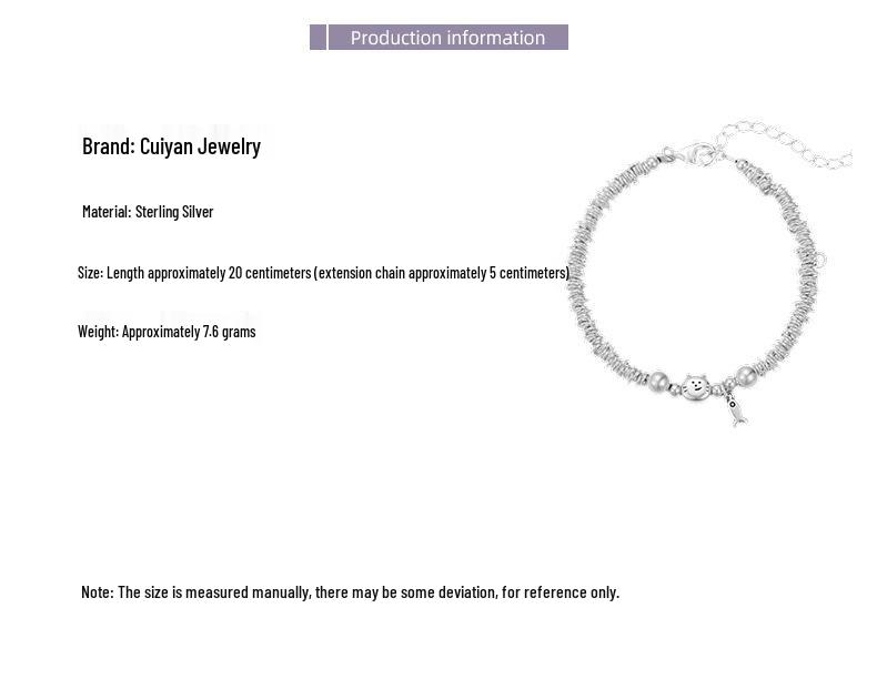 Cui Yan S925 Sterling Silver Korean Style Cat & Fish Wrap Bracelet for Women - Simple, Niche Design, 2025 New Collection.